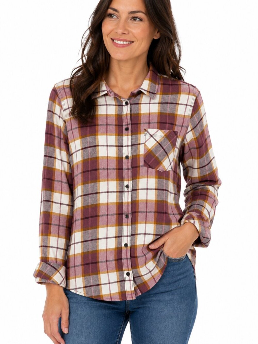 Wind River Plaid Flannel Button-Up Flannel Shirt Women's Size Large